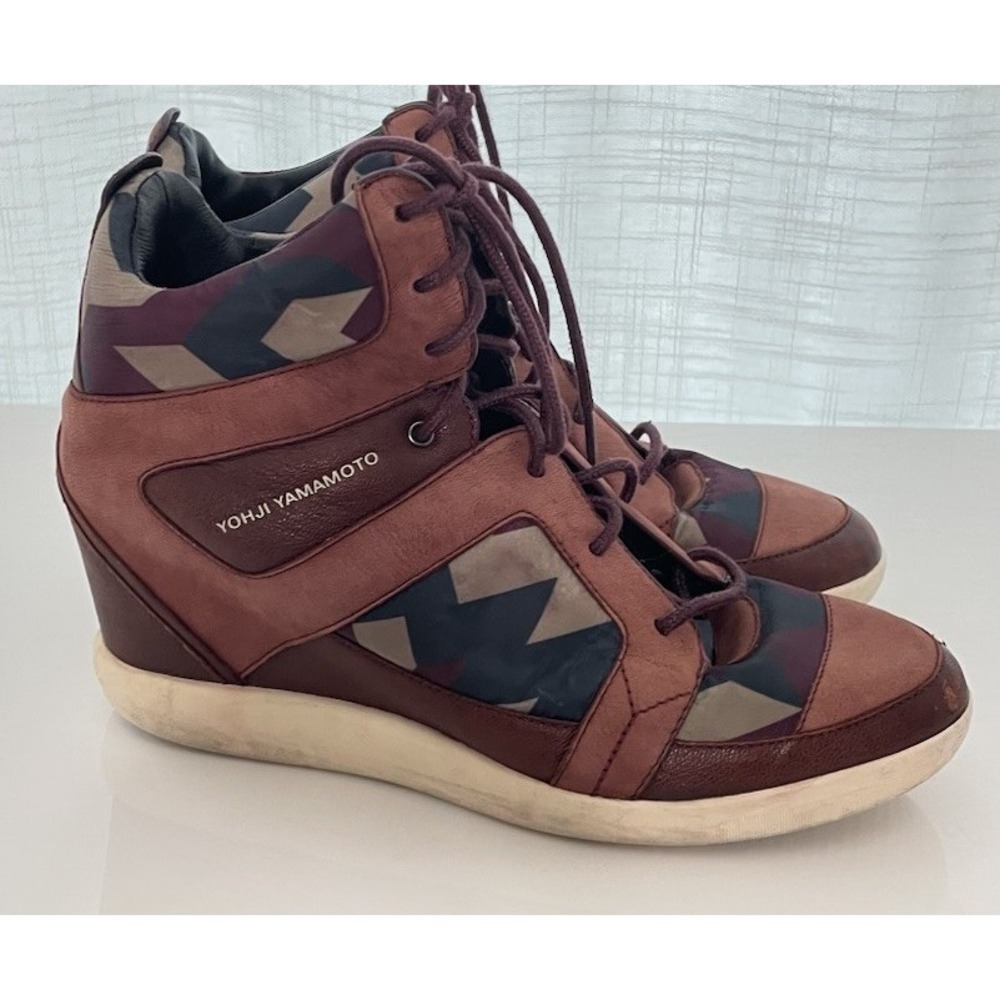 Y-3 Yohji Yamamoto Sukita II Q35276 Burgundy Leather Wedge Sneakers UK 5 US 7.5